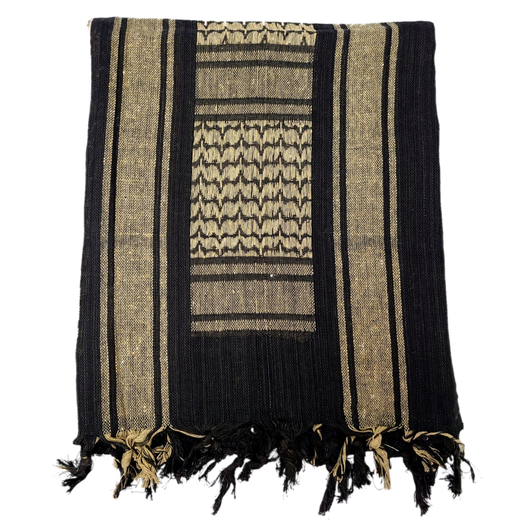 Black and Gold Shemagh Tactical Desert Scarf Keffiyeh with Tassles