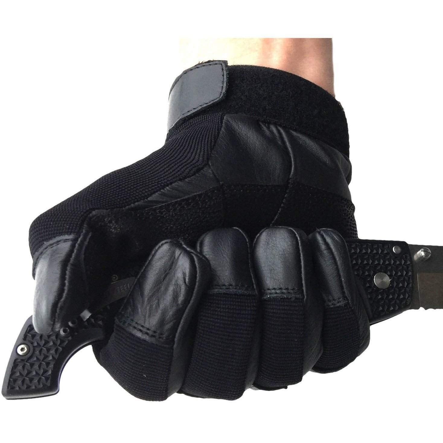 LEATHER FINGERLESS PADDED GLOVES BIKERS TACTICAL SECURITY SPECIAL OPPS  & POLICE