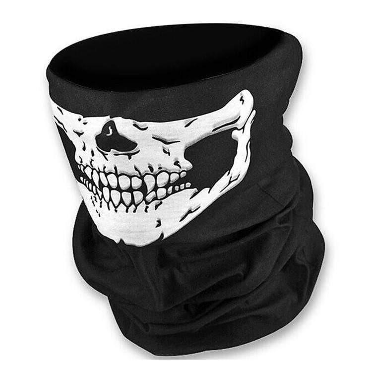 Tube Poly Head and Neck Gaiter Multi Wrap Black/White Skull - Pack of 1 Survival Gear